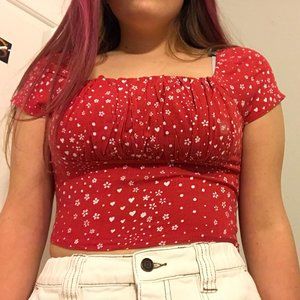 Red Cropped Flower Blouse